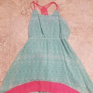 Turquoise and pink high low dress